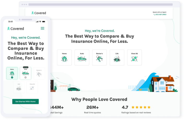 Mockup of the Covered website for both mobile and desktop website