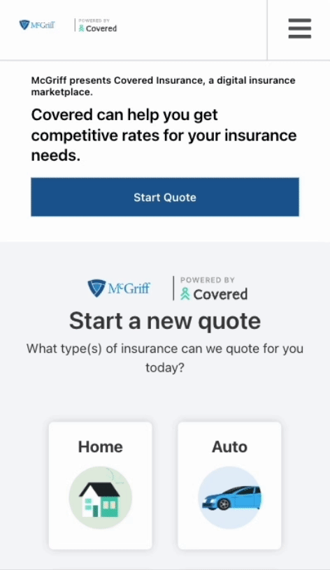 GIF showing user clicking the wrong button to begin a quote